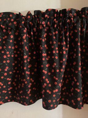 HANDMADE MINI CHERRIES COTTON VALANCE, 42 X 15 INCHES
